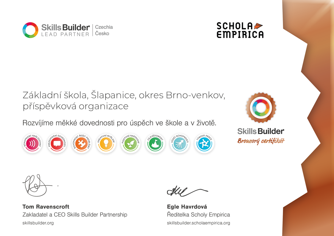Bronzový certifikát Skills Builder - ZŠ Šlapanice